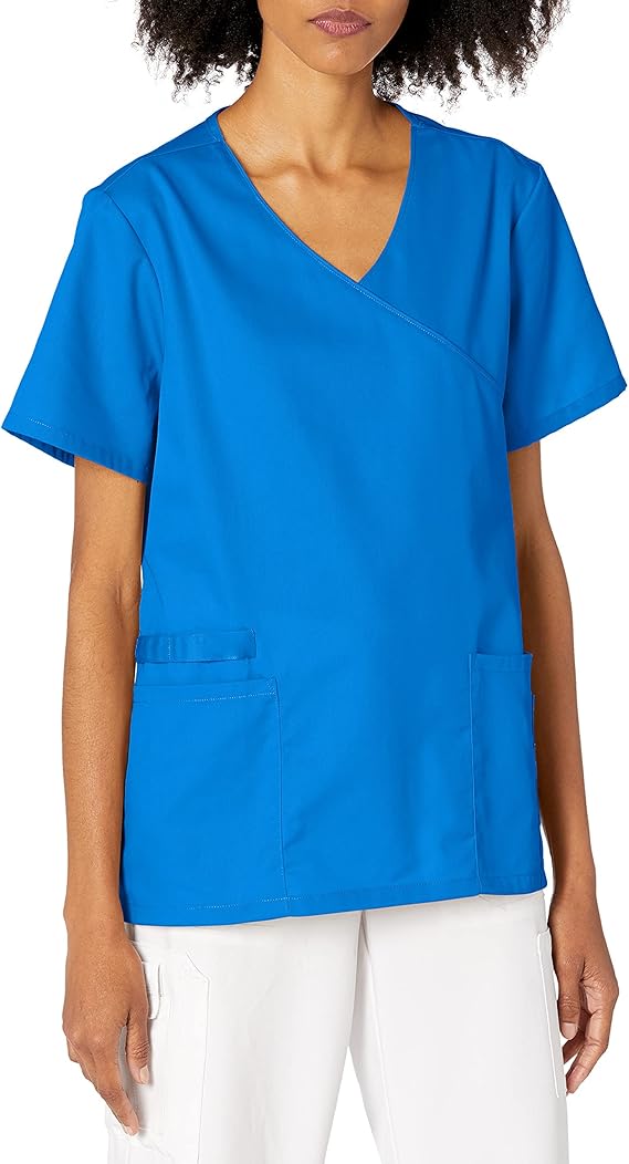 cherokee 女式工作服弹性假门襟上衣, 皇家蓝, small